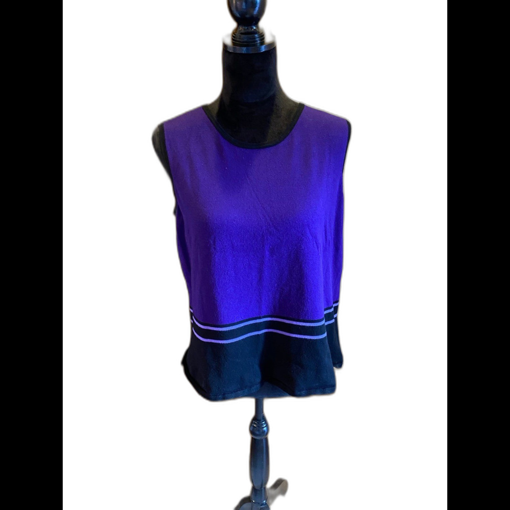 Women’s  Sweater‎ Deep Purple & Black Lightweight Sleeveless Dressy Rounded Neck